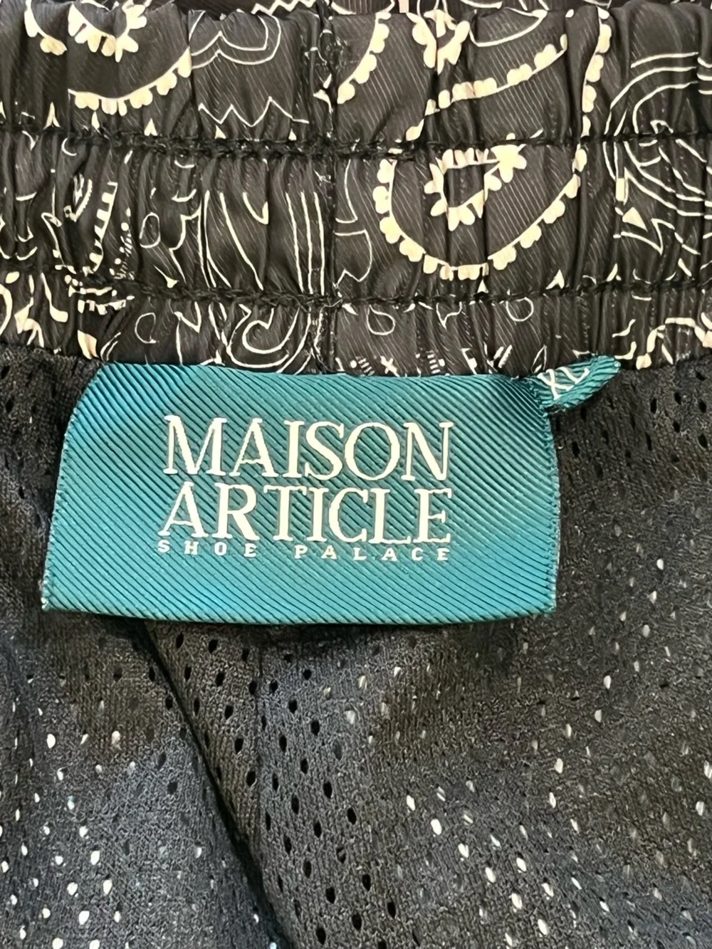 Maison Article Men’s XL 6” Inseam Swim Shorts Black & White Bandana Premium Esse